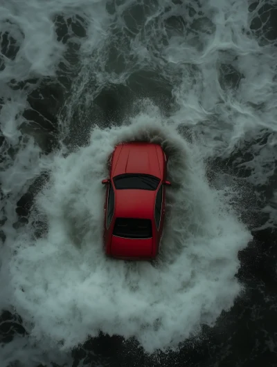 Red Car in Ocean