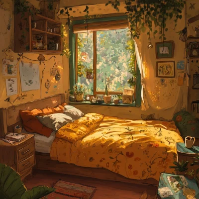 Golden Glow in a Cozy Bedroom