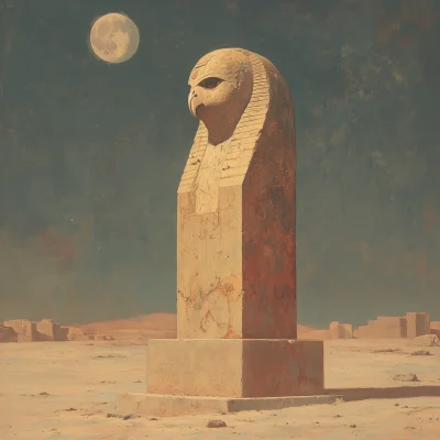 Egyptian Owl Sphinx Statue at Night