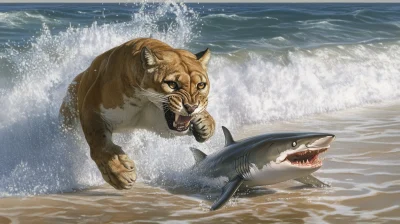 Florida Panther Attacking a Shark