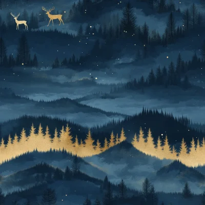 Golden Reindeers in a Night Sky