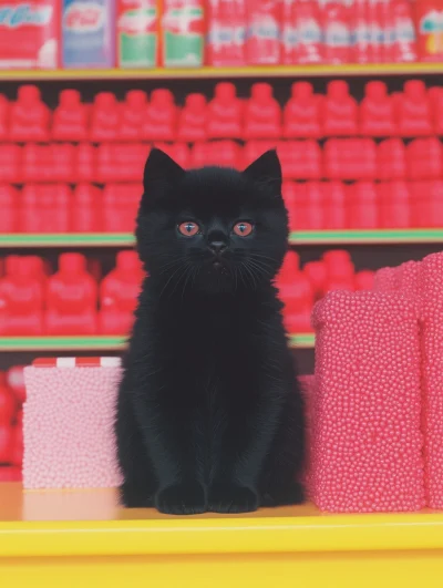 Cute Black Kitten with Coca Cola