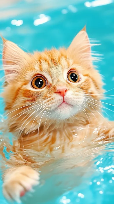 Cat Swimming in Clear Water