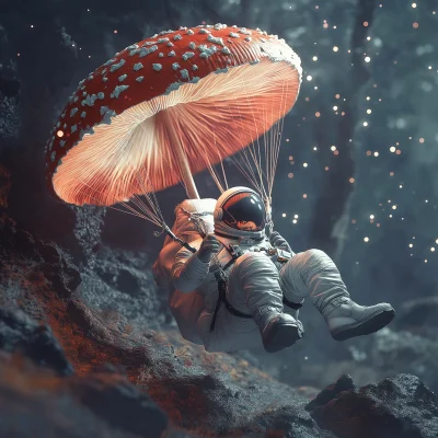 Meditating Astronaut on Mushroom Paraglider