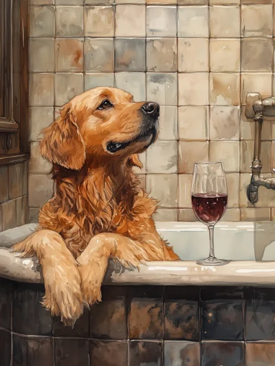 Golden Retriever in Elegant Bathroom