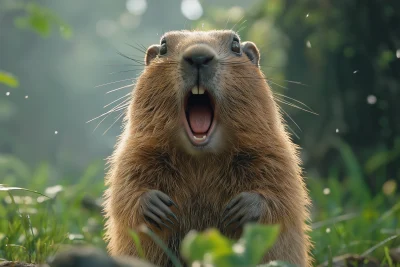 Groundhog Yelling in Clearing