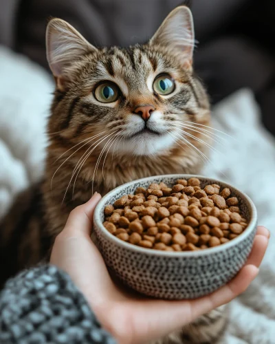 Happy Cat Receiving Food