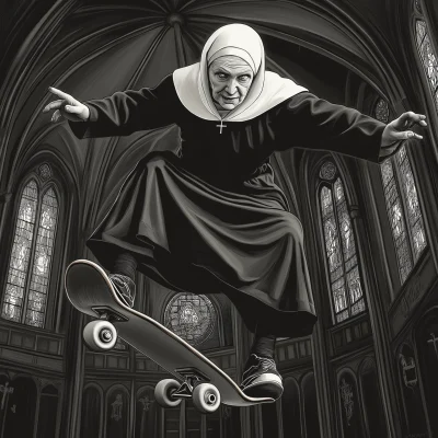 Mid-Air Trick by an Older Nun