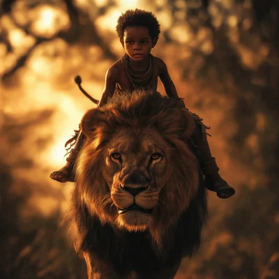 Young Boy Riding a Lion