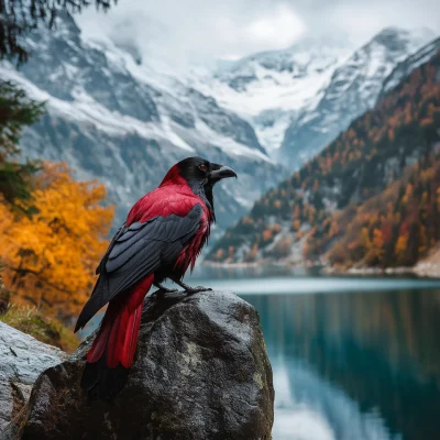 A Red Crow on a Rock