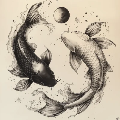 Yin Yang Carp Tattoo Design