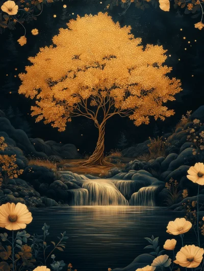 Golden Tree in Mystical Forest