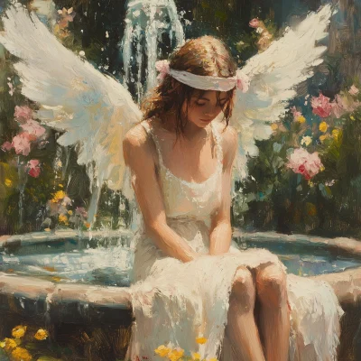 Blindfolded Angel by the Fountain