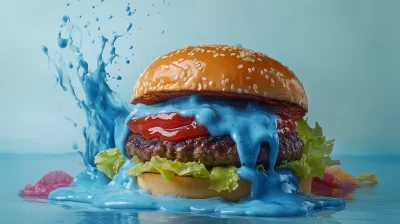 Vibrant Blue Ketchup Hamburger