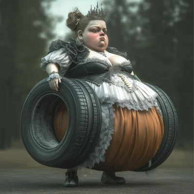 Vintage Cartoon Character with Tire