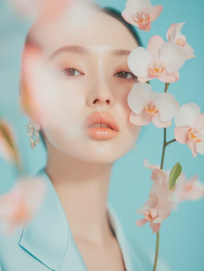 Chinese Model with Flowers