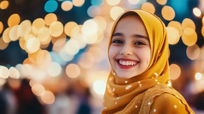 Happy Muslim Girl in Christmas Theme