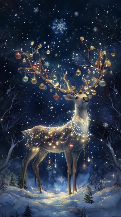 Ornate Reindeer in Snowy Forest