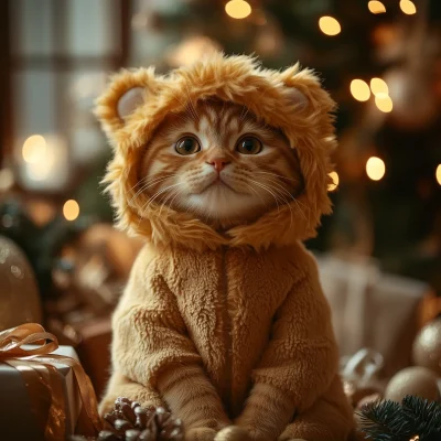 Cute Cat in Lion Costume