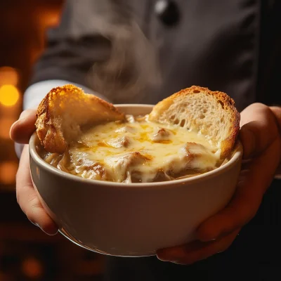 Chef Holding French Onion Soup