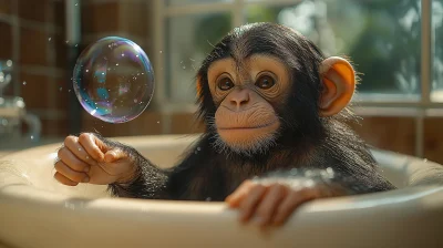 Playful Monkey with Bubbles