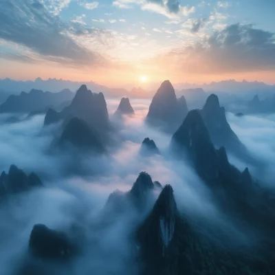 Mountain Peaks in Fog