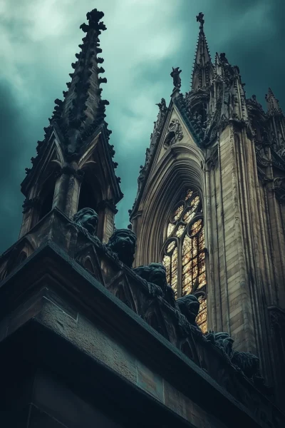 Gothic Cathedral Amidst Stormy Skies