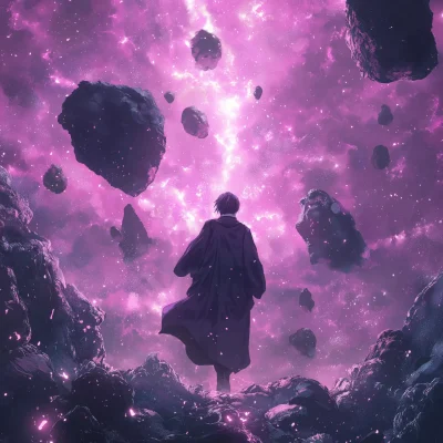 Floating Anime Character in Space