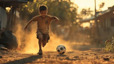 Young Boy Dribbling Soccer Ball