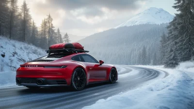 Red Porsche 911 on Winter Roads