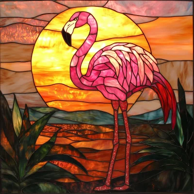 Stained Glass Flamingo