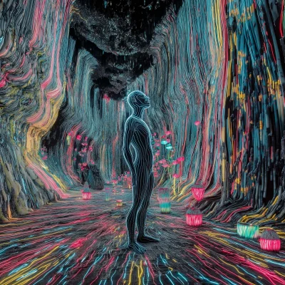 Electric Figure in a Neon Abyss