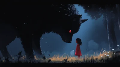 Stylized Girl and Wolf