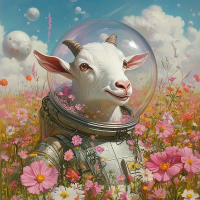 Happy Goat in Space Helmet