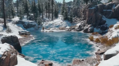 Winter Hike by Frozen Lake