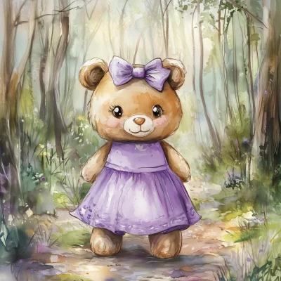 Cute Bear in Purple Dress