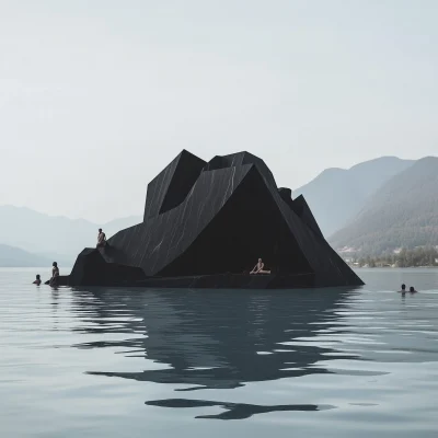 Cubist Island in Lake Martignano