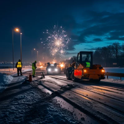 Winter Road Work at Night