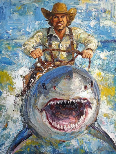 Cowboy Riding a Shark