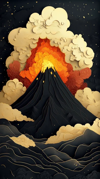 Volcanic Eruption with Gold Smoke