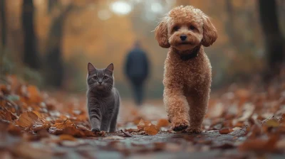 Poodle and Cat Stroll