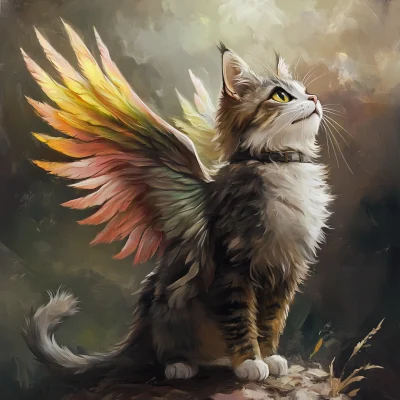 Cute Cat with Feathered Wings