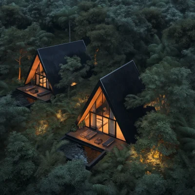 Cozy A Frame Cabins in Jungle