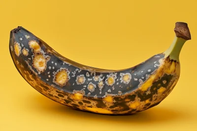 Rotten Banana on Yellow Background