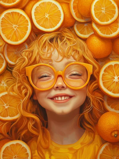 Cute Little Girl with Orange Slices