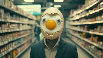 Fried Egg Head in Supermarket