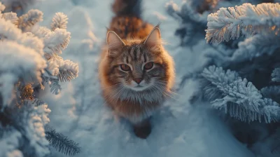 Cute Long Haired Cat in Snow