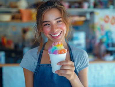 Smiling Woman with Snow Cone