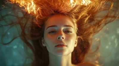 Surrealist Flame Hair Portrait