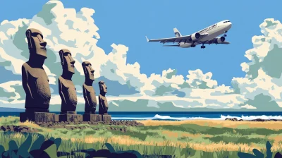 Easter Island Moai Statues with Airplane